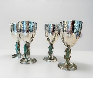 Rare Emilia Castillo Taxco Lizard Goblets Set of 4 Hammered Silver Plate
